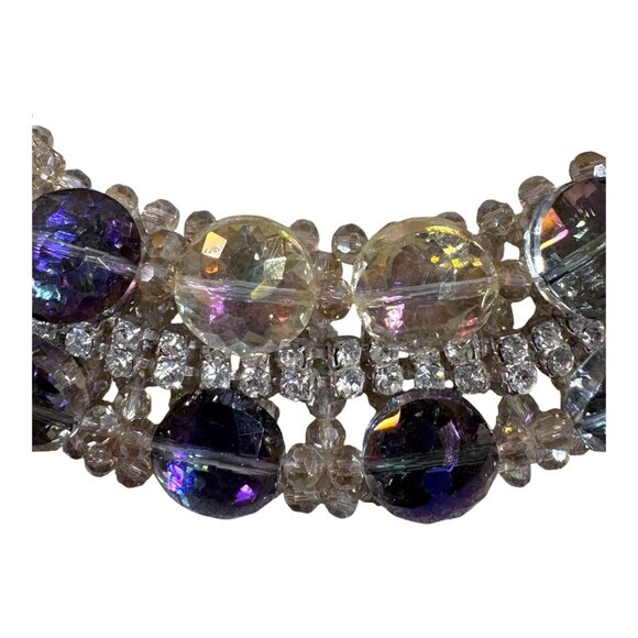 Crystal Glass Statement Necklace Bib Choker Purple Rhinestone 925 Sterling VTG - Picture 7 of 7